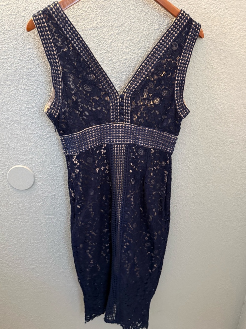 Bardot Navy Lace Midi Dress with Deep V - Picture 3 of 4
